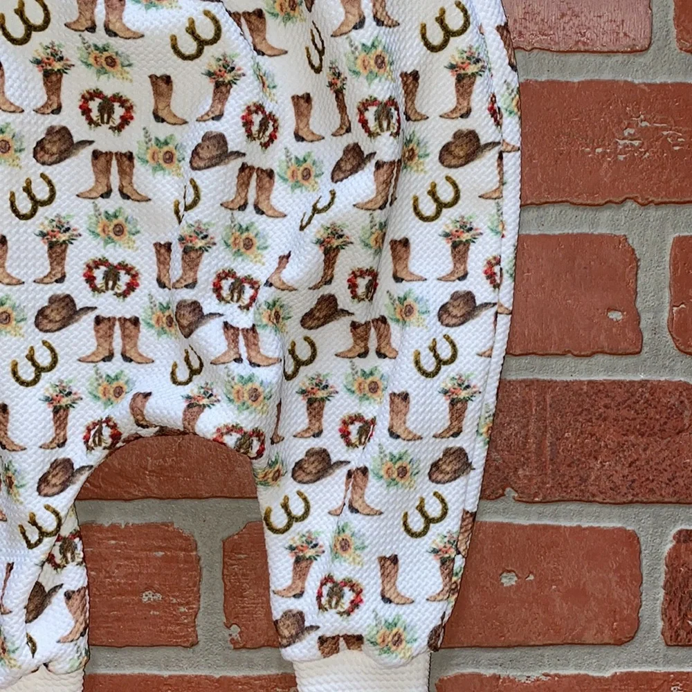 Small shop babygirl cowboy boots rodeo horseshoe bubble romper
